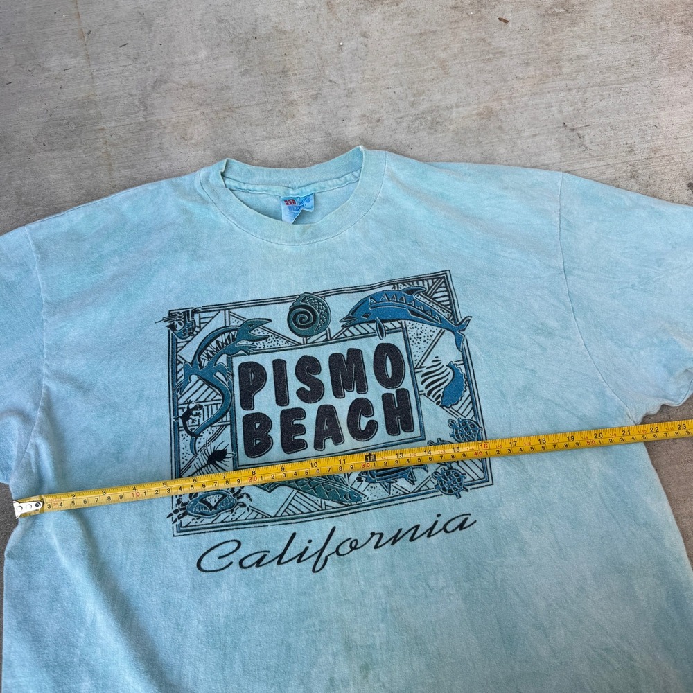 Vintage Hanes Beefy-T Pismo Beach California Graphic T-Shirt Teal XL USA Made - Picture 4 of 8